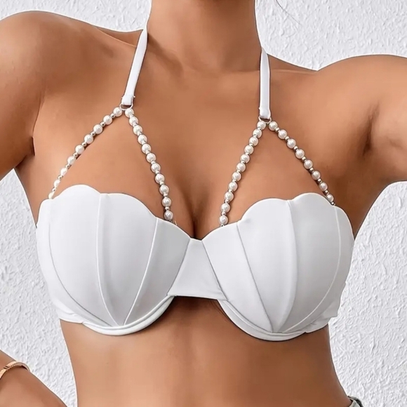 White W Pearls Mermaid Top 38D/40C - Picture 3 of 5
